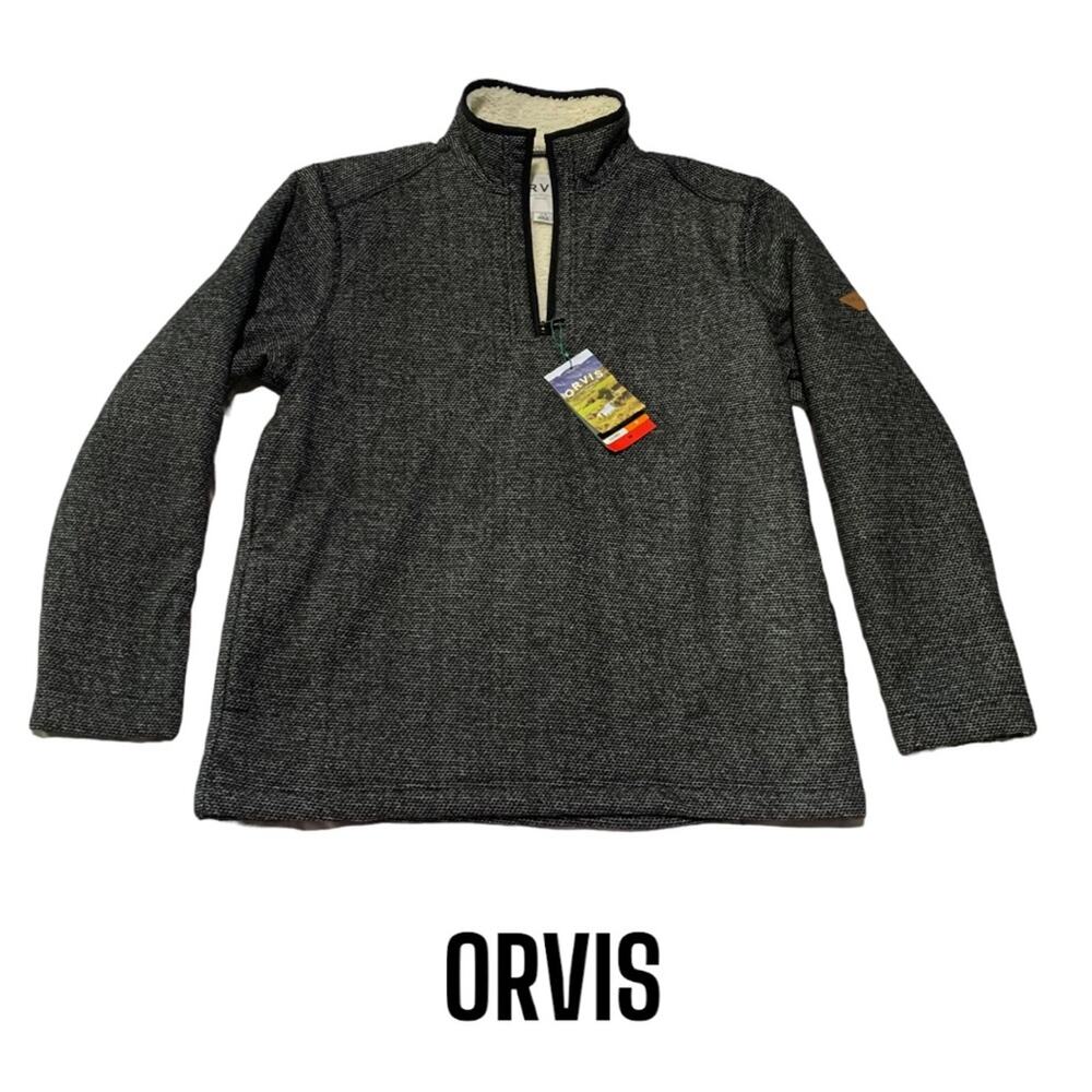 Orvis 1/4 zip pullover mens size medium new gray casual sweatshirt sweater pata